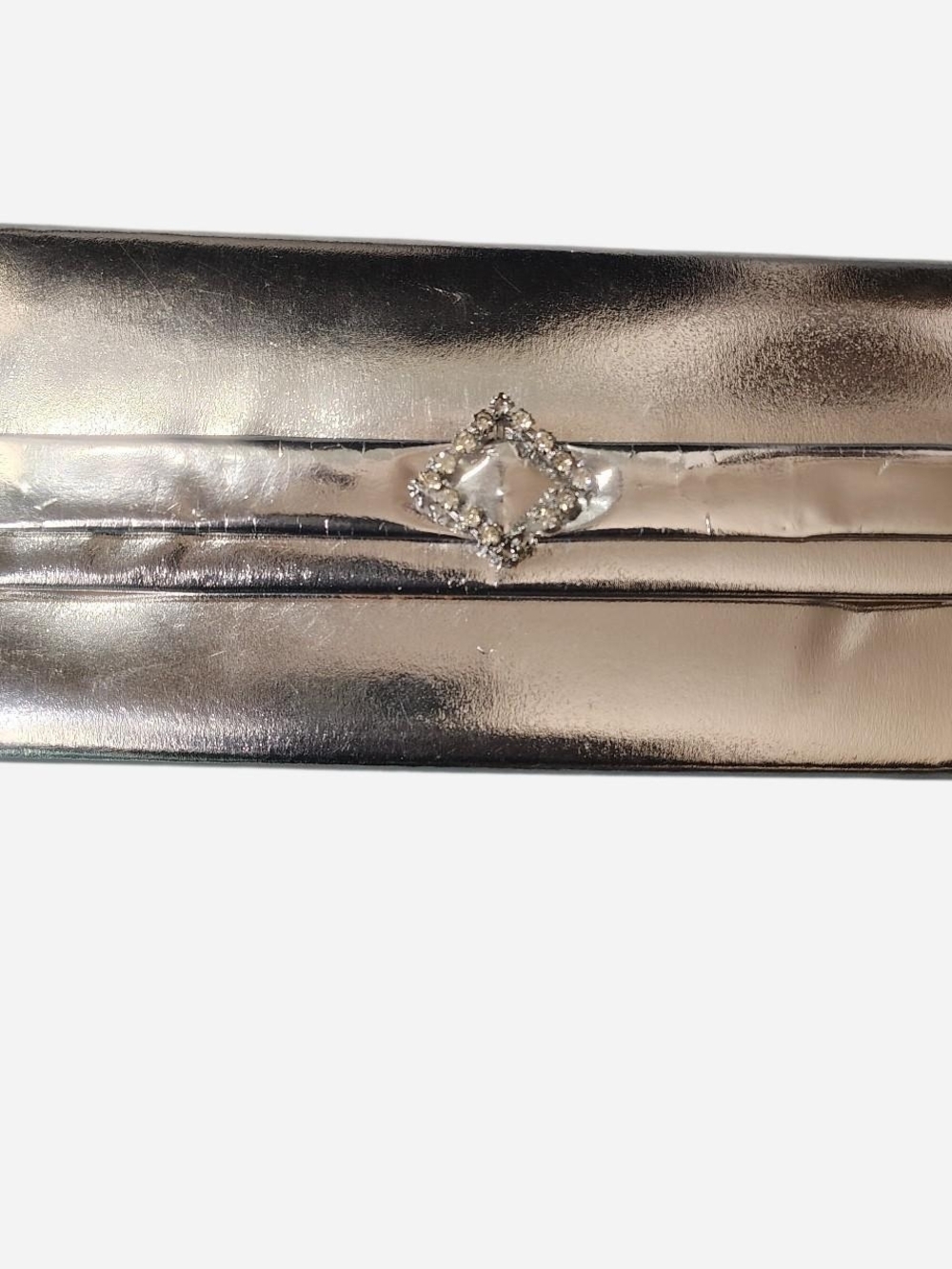 Silver Metallic Evening Clutch with Rhinestone Accent